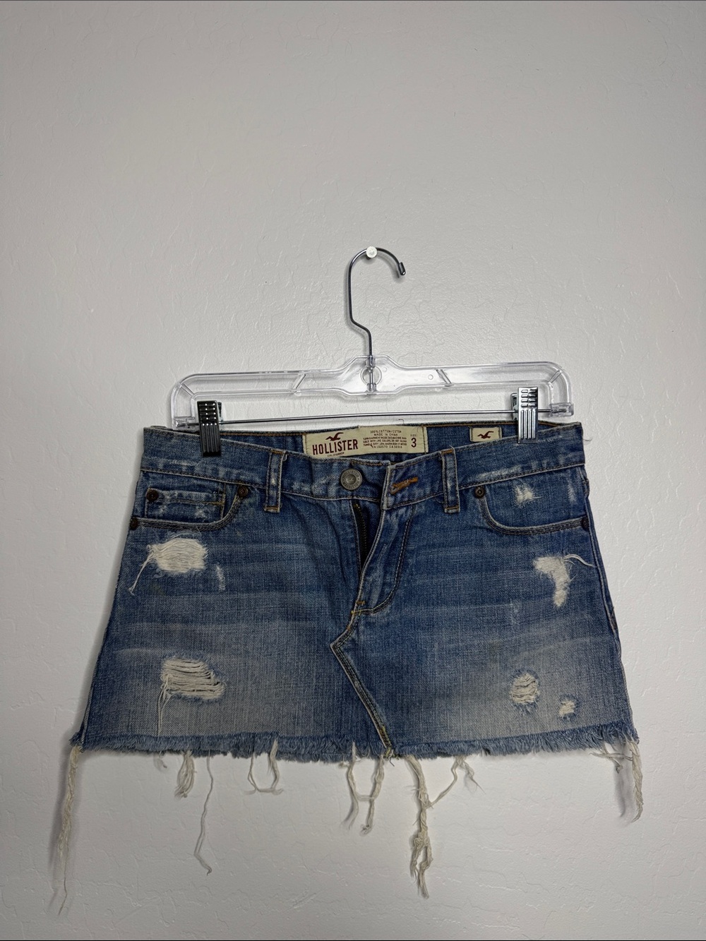 Hollister Distressed Blue Denim Mini Skirt